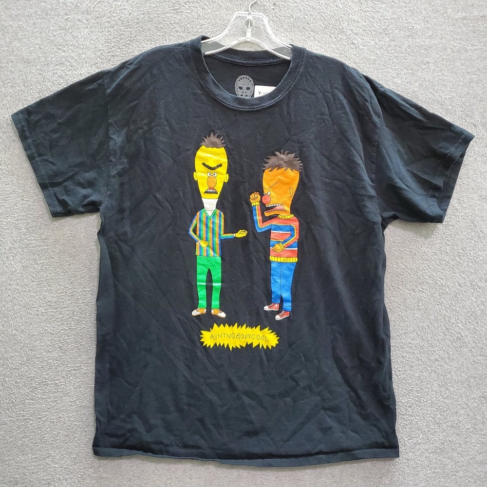 AintNoBodyCool Men T-Shirt Large Black Cartoon Graphic Print Short Sleeve READ